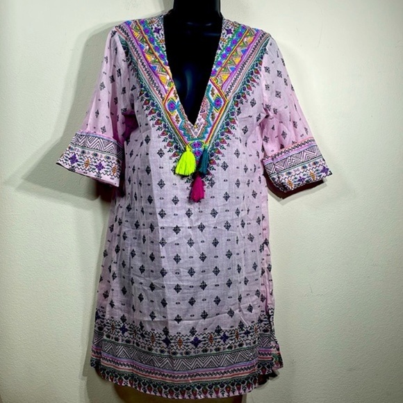 (E1) Debbie Katz, embroidered dress with stones and sequins, 100% cotton, size S - Picture 1 of 12